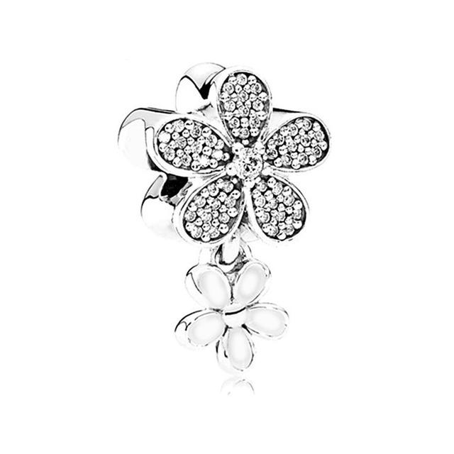 100 %Real 925 Sterling Silver Pink Enamel Flower Ribbon Charms Beads Fit Original Bracelet For Women Jewelry Making