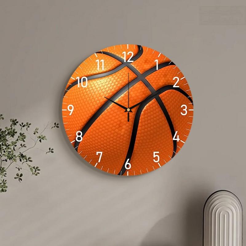 10-inch Wall Clock 2D Basketball Soccer Quartz Clock Bedroom Living Room Decor Sports Silent Clock