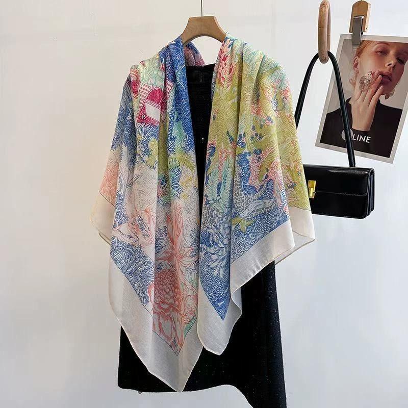 Cotton Feeling Scarf For Women 130Cm Large Square Scarf Outdoor Trips Air-Conditioned Shawls And Wraps
