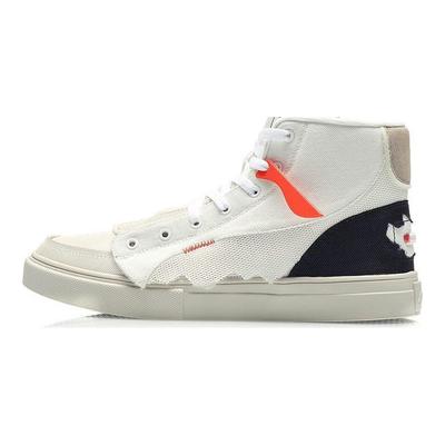 Li Ning CF Stoff Synthetikleder Abriebfest Atmungsaktiv High Top Skateschuhe Herren Skateschuhe Weiß AGCR079-2