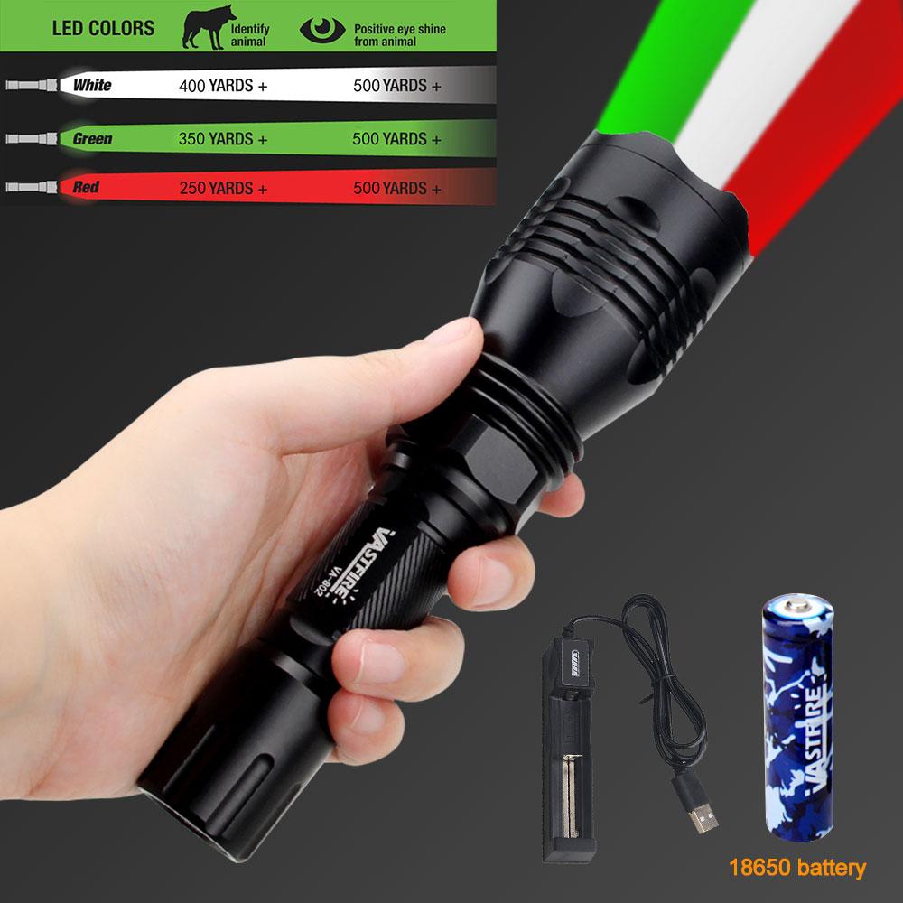 400 Yards Red&Green&White LED Hunting Flashlight Tactical Rifle Scope Mount Predator Torch for Coyote Hog Varmint Scout Light
