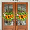 Artificial Sunflower Wreath Front Door Decoration Rustic Farmhouse Style Wall Hanging Floral Ring