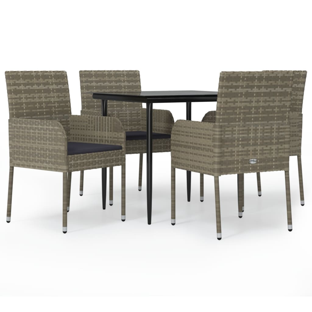 Vidaxl 5-Cz. Garden Furniture Set, Cushions, Black-Grey PE Rattan