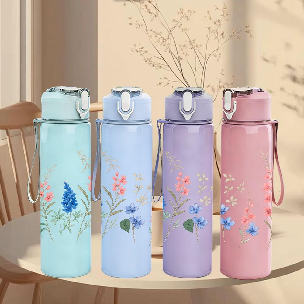 1PC Wild Meadow Floral Line Print 750ml Color Plastic Sports Water Bottle Leakproof Flip Straw Lid Suitable for Sports Office Home Use