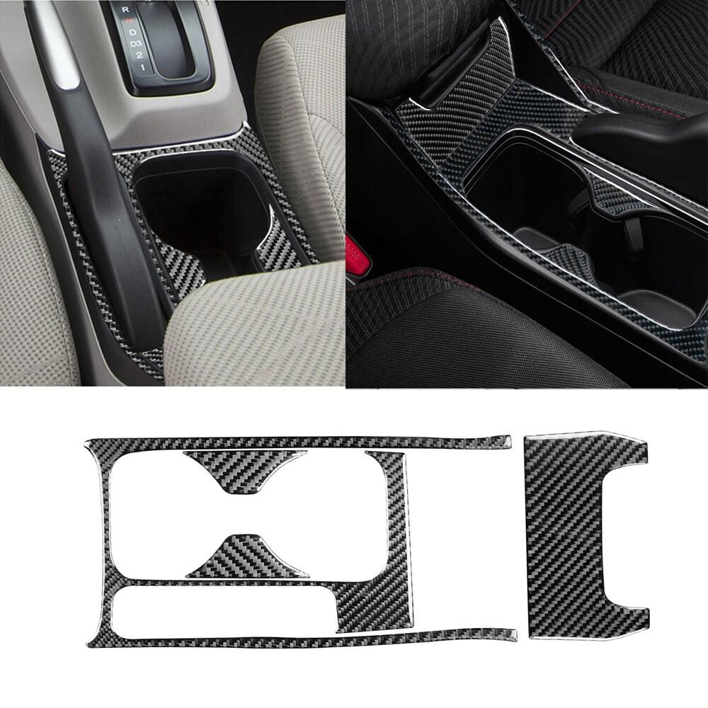 4Pcs Carbon Fiber Water Cup Holder Set Trim For Honda Civic 9 Coupe/Sedan 12-15