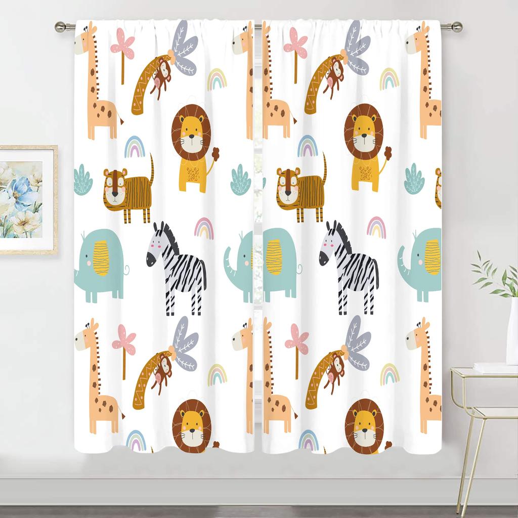 Kinderzimmer Safari Tiere Vorhänge Baby Junge Kinder Wald Dschungel Wald Löwe Gedruckte Vorhänge für Wohnzimmer Schlafzimmer Fensterdraperien