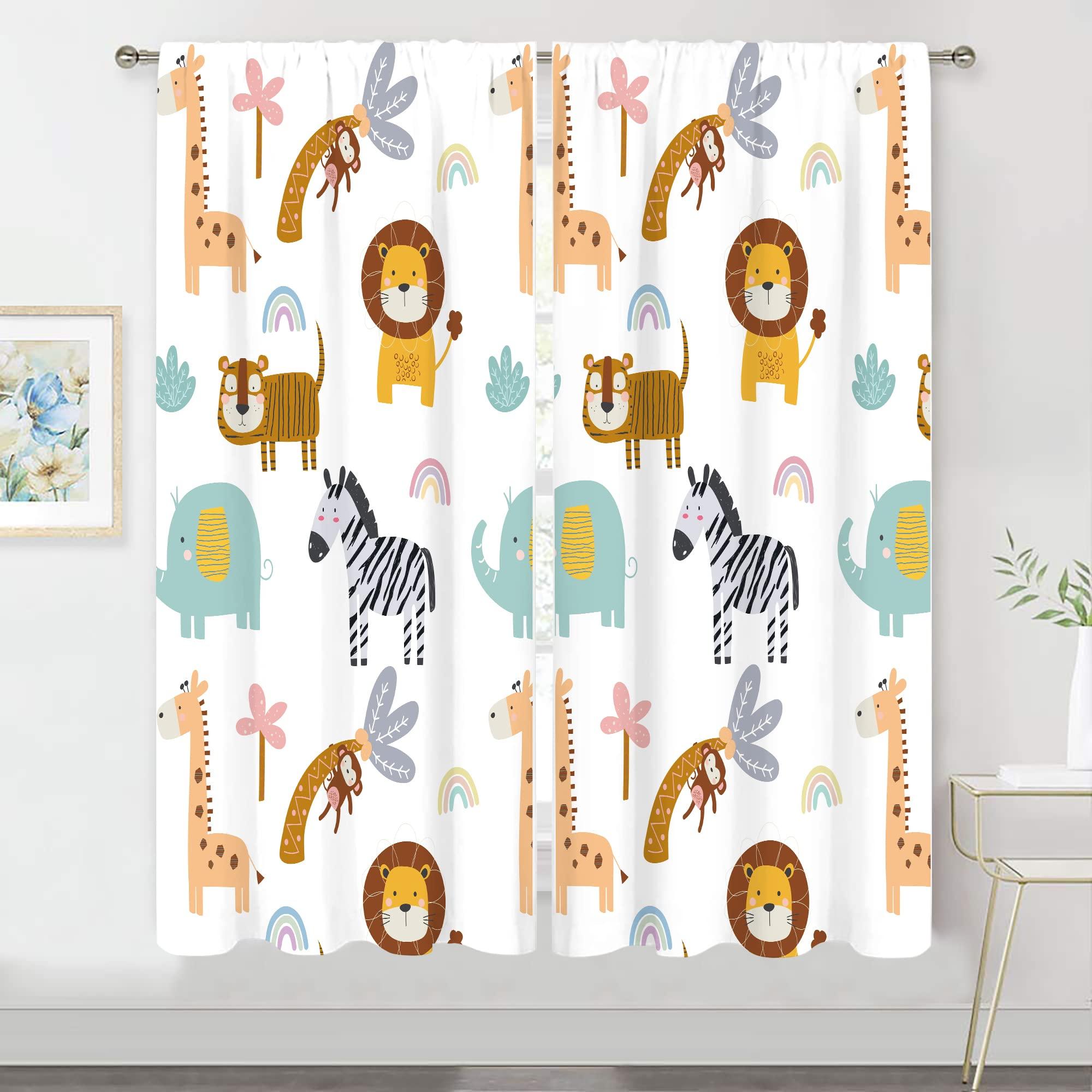 

Nursery Safari Animals Curtains Baby Boy Kids Woodland Jungle Forest Lion Printed Curtains for Living Room Bedroom Window Drapes W70H185(CM)x2pcs&Grommet Top