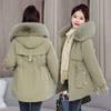 Pie Overcomes Women's Winter New Waist Skinny Hooded Big Fur Collar Plush Padded Jacket Short Jacket Padded Jacket