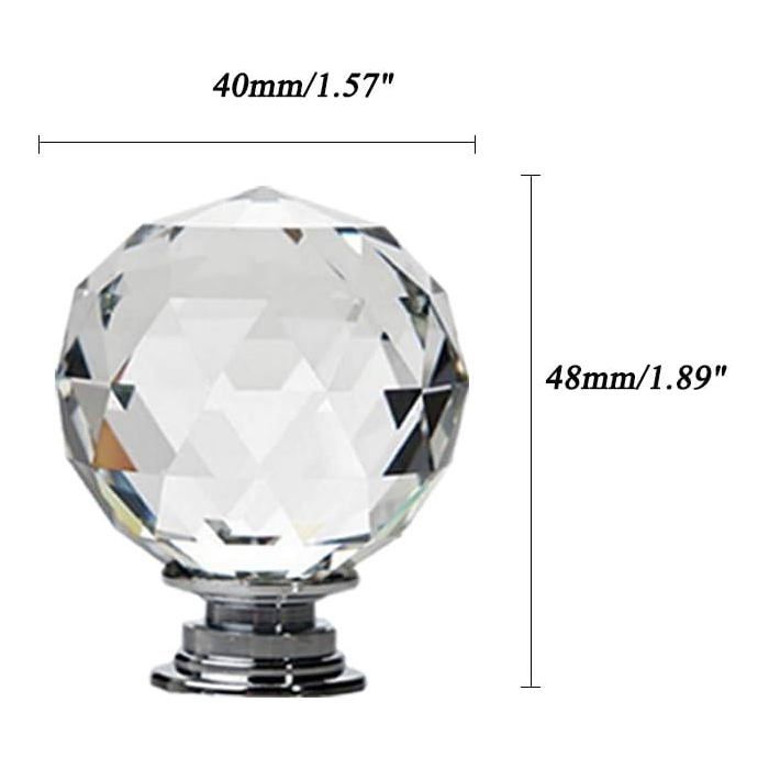 Lot de 8 boutons de tiroir sphériques en cristal 30 mm – transparents avec vis 25 mm