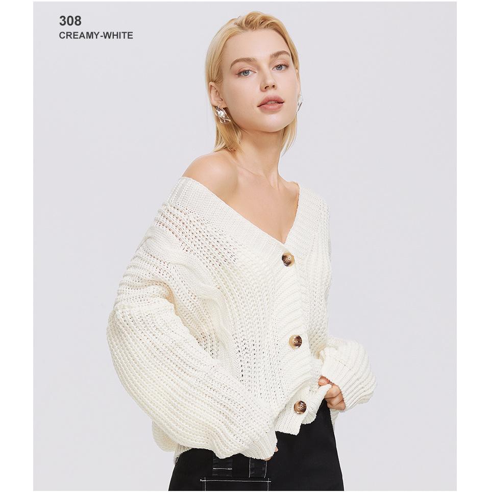 2025 Women's Solid Color Knit Cardigan - European & American Style Winter Sweater
