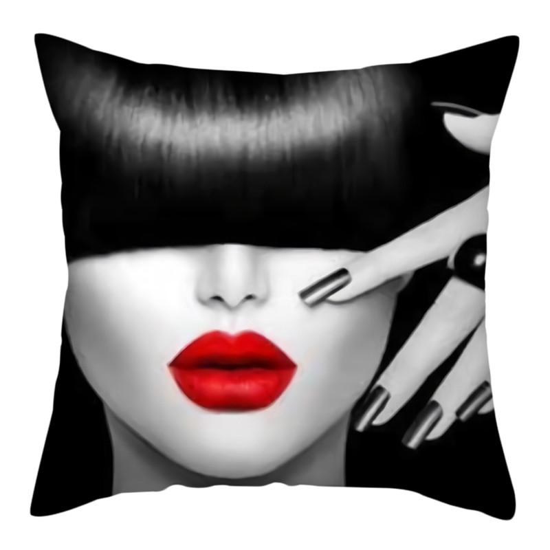 Home Deko Kissenbezug Wohnzimmer Elegantes Damenmuster Sofa Rot Schwarz Kissenbezug