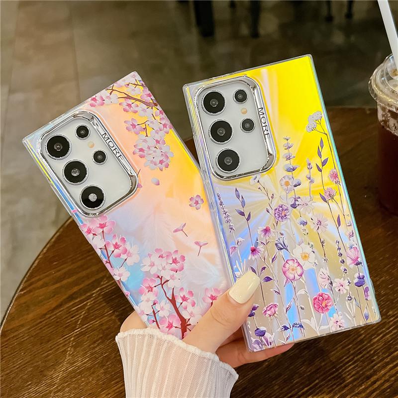 Kunst Blume Bling Raser Beschichtung Telefon Fall für Samsung S24 A55 A35 A25 A15 A54 A14 A34 S23 FE S22 Ultra Floral Abdeckung