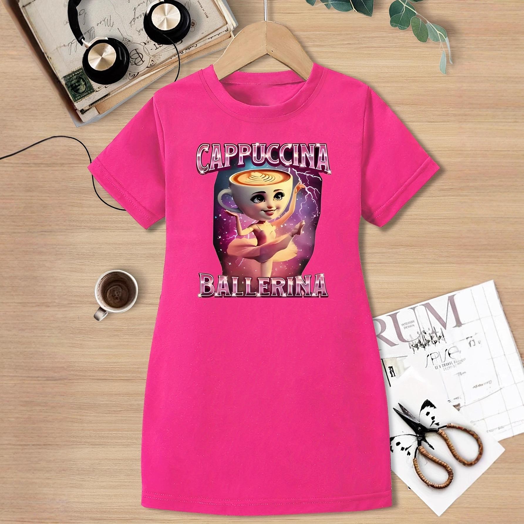 Girls  Cappuccina Ballerina Pattern T-Shirt Dress - Summer Children s Casual Dress 4-5Y розы красного