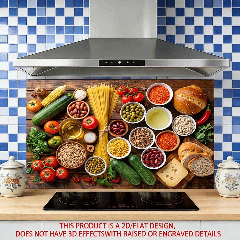 1 Pc 2D Flat Printed Self Adhesive Kitchen Wall Sticker 60 x 90 cm Food and Vegetable Theme for Kitchen Dining Room Decor