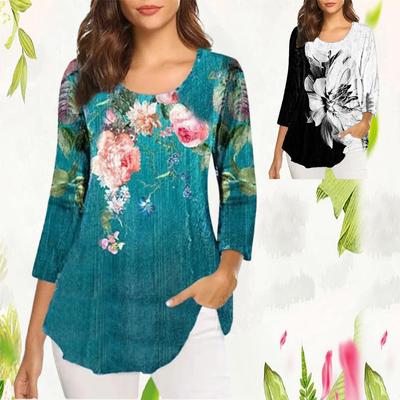 Flower Plants 3d Print T-shirts Women Fashion  3/4 Length T-shirt Long Sleeve Tees Floral T Shirt Casual  Tops Blouse