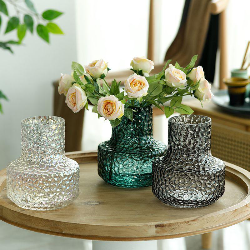 Luxury Hammered Glass Vase: Round Flower Vase & Living Room Ornament for Hydroponics