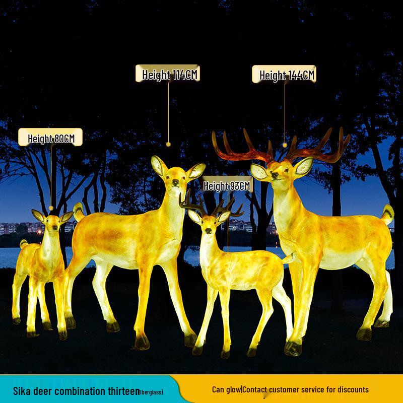 Luminous Fiberglass Sika Deer Sculpture for Garden Lawn Decoration
