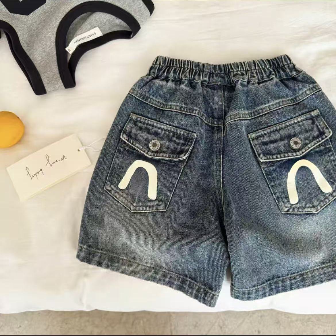 Kids Summer Thin Denim Shorts Boys Girls Mid Length Casual Pants For Small And Medium Children 80