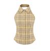 Women's Yellow Plaid Halter Vest & Elastic Waist Shorts Set - Summer 2026