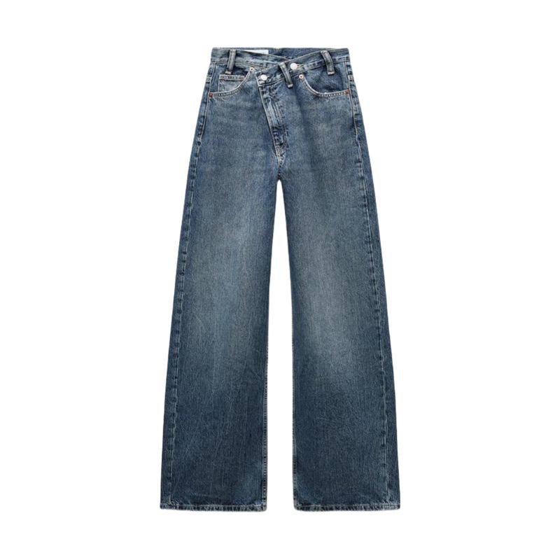 

Fall and Winter New Women s Clothing All-Matching Straight Pants Double Breasted Waist of Trousers High Waist Wide Leg Denim Pants 8197232 Indigo L