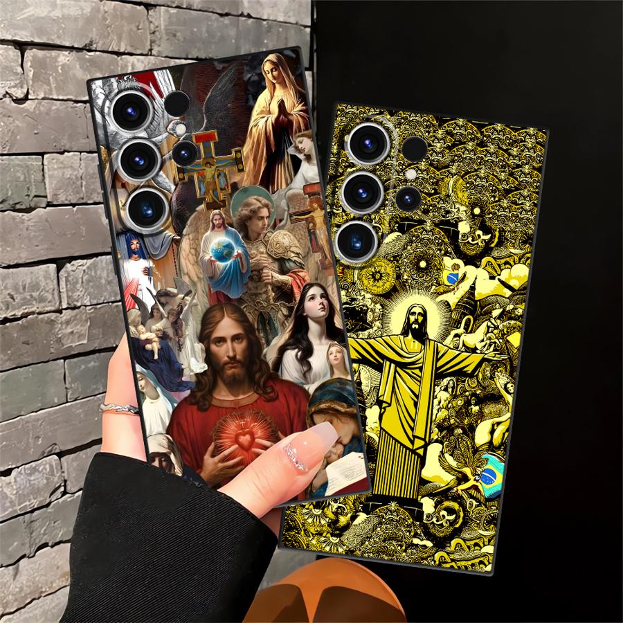 Case for Samsung Galaxy S21 S23+ S23 FE S24+ S20 Note 20 10 Plus S25+ S25 Ultra S22 S24 Black Soft Phone Cover Jesus