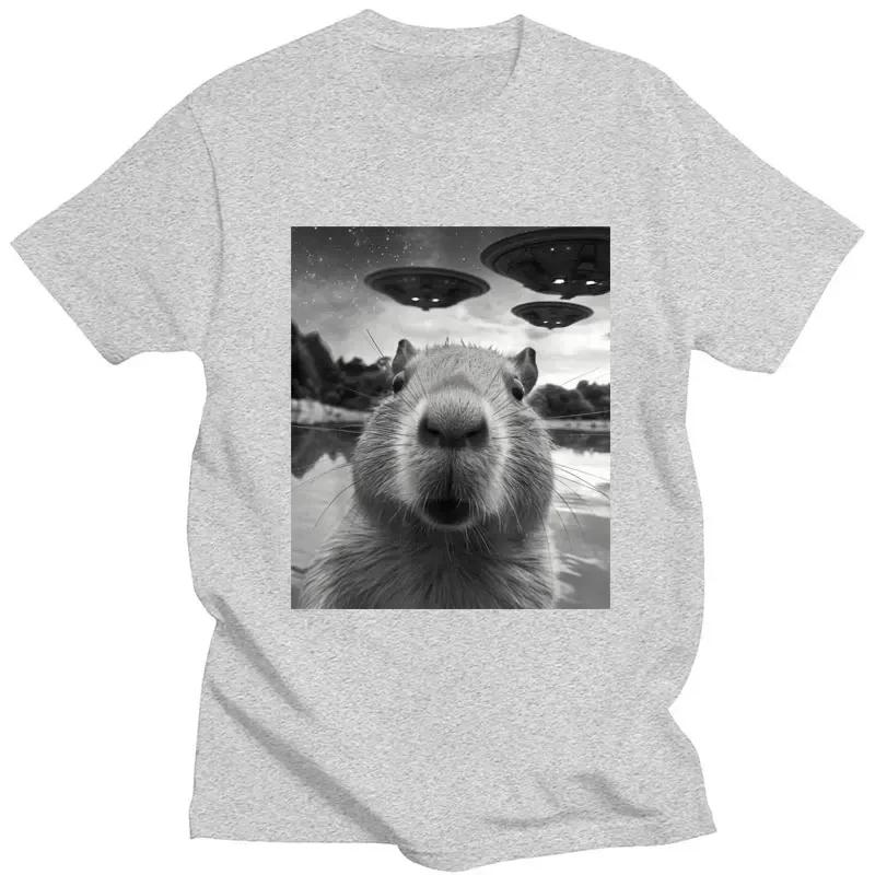 Unisex Funny Capybara Selfie With Eggs Graphic Plus Size Cotton Short Sleeve Streetwear Tee