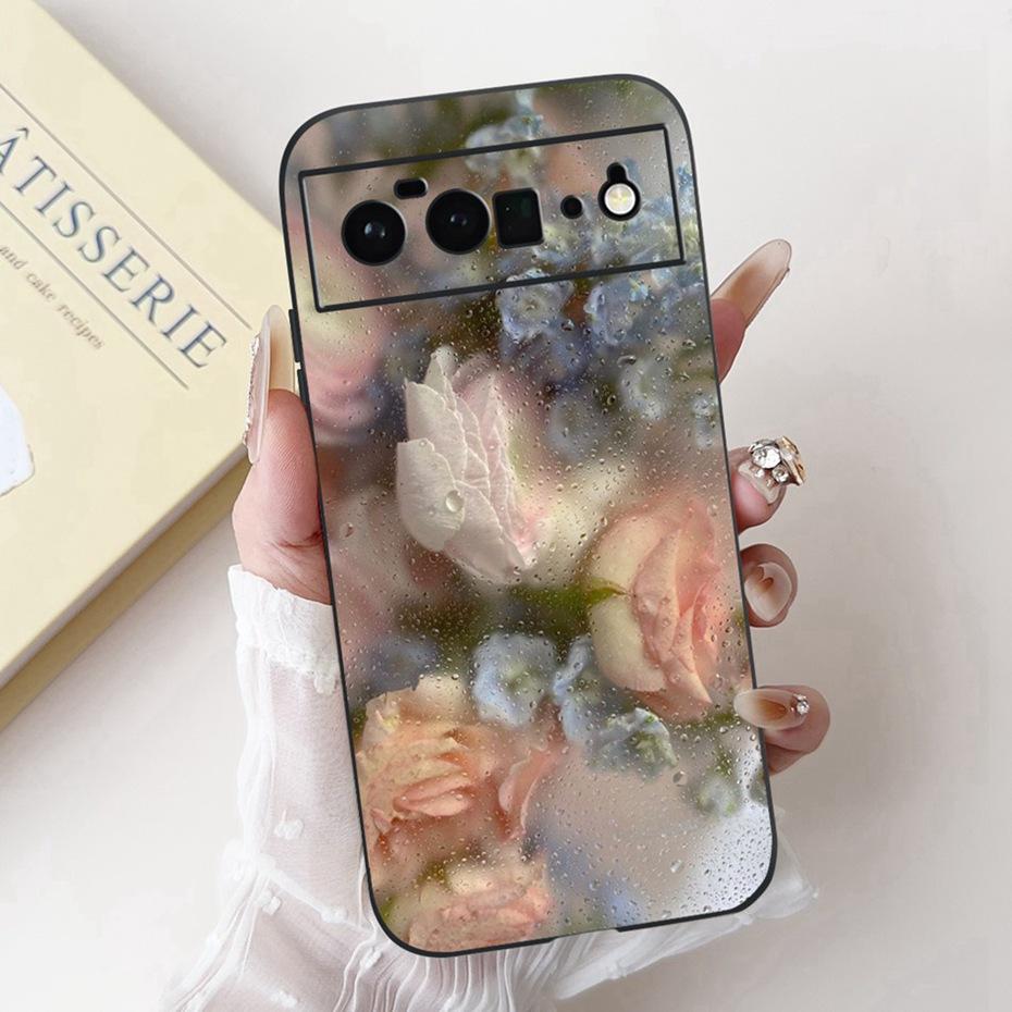 Beautiful Floral Painting Phone Case For Google Pixel 6 Pro 6a Black Silicone Soft Cover For Google Pixel6 6a 6Pro Cases Bumpers