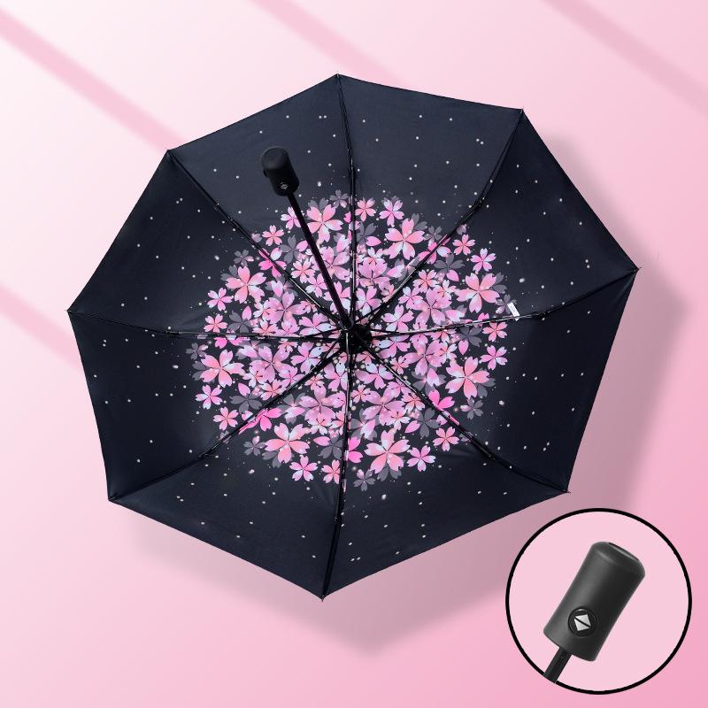 Large Umbrella Three Folding Small Black Umbrella Vinyl Umbrella UV Protection Parasol Women's Sunscreen Umbrella