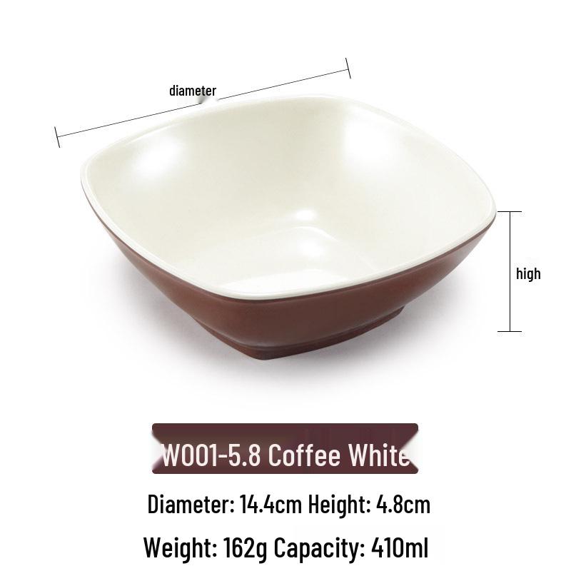 Melamine Imitation Porcelain Square Plastic Bowl for Restaurants and Hotels - Perfect for Fast Food, Barbecue, Bibimbap, and Desserts.