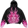 Amerikan Punk Kurukafa 3D Baskılı Kısa Kapüşonlu Sweatshirt Bol Kesim Erkek Kadın Sokak Giyimi
