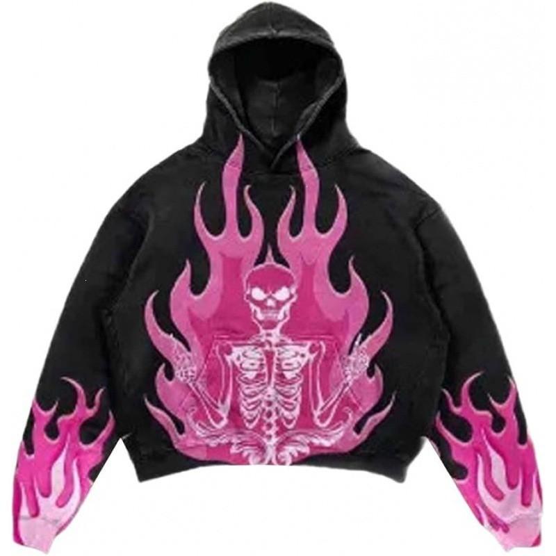 Amerikan Punk Kurukafa 3D Baskılı Kısa Kapüşonlu Sweatshirt Bol Kesim Erkek Kadın Sokak Giyimi