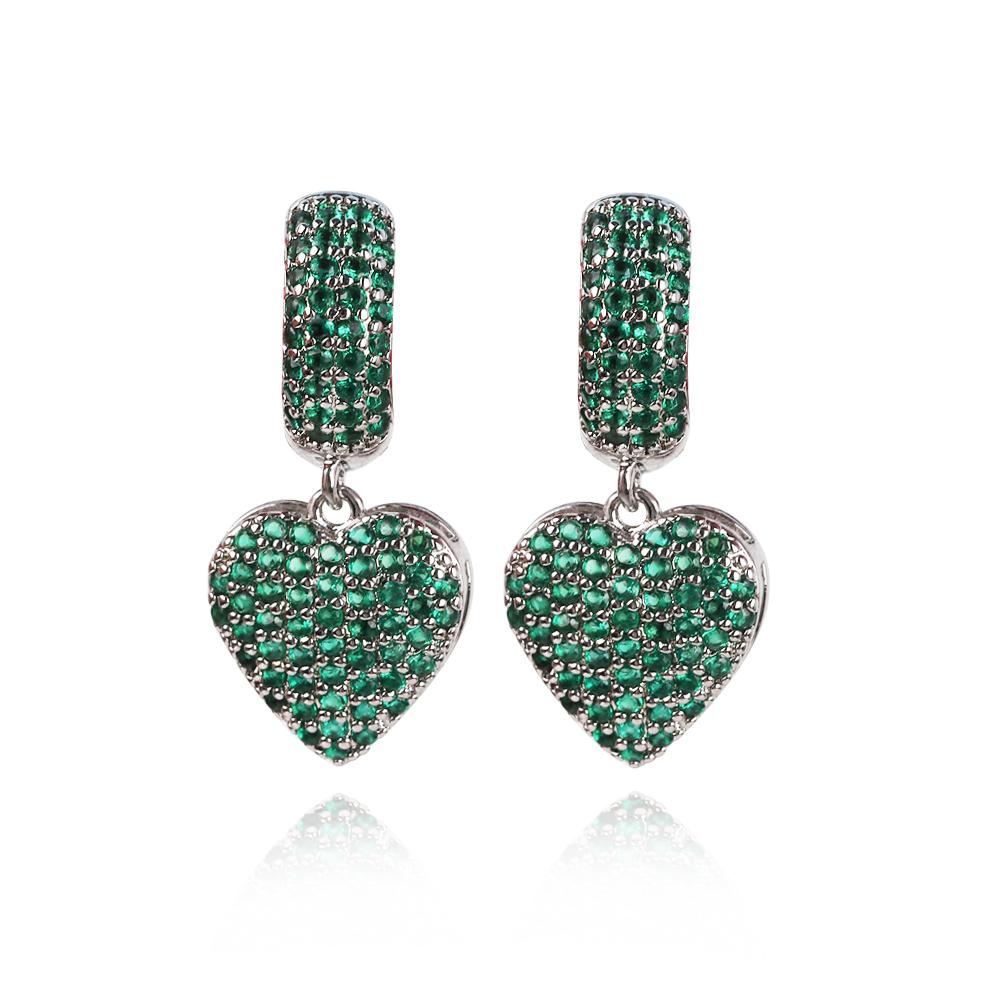 Luxury Green Cubic Zircon Heart Drop Hoop Earrings for Women Gold Plated Ear Cuffs 2026 Wedding Aesthetic Jewelry Gift Aretes