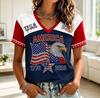 European and American Style Women's Clothing Casual V-neck Short-sleeved T-shirt D Digital Printing Source Wholesale