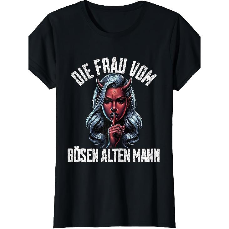T-Shirt with German Text Die Frau Vom Evil Alten Mann, Black 3 Men'S Vintage T-Shirt Perfect for Home|Outdoor|Work|Gifting (Birthdays|Valentine'S