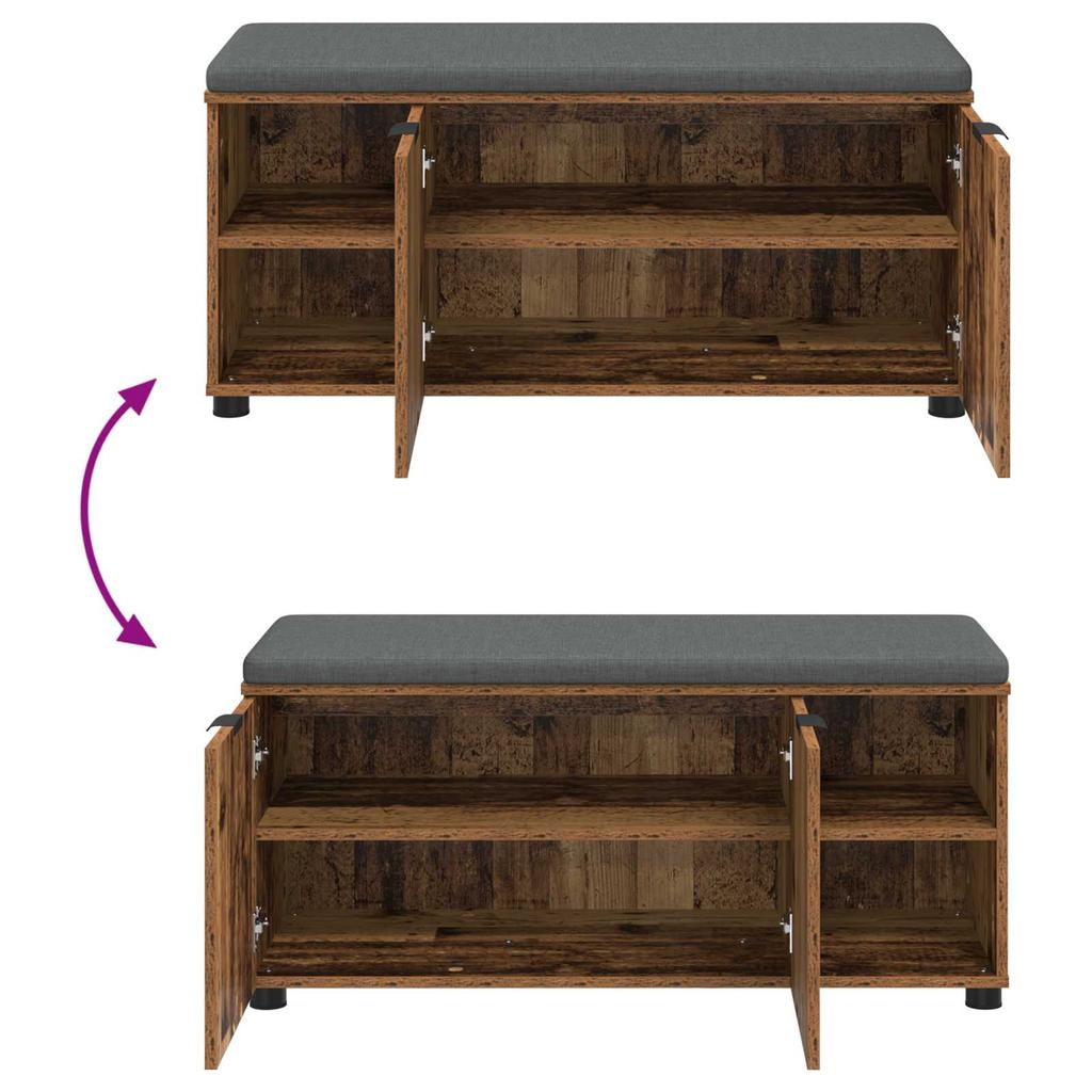 Hallway Bench with Cushion Shelf and Door Reclaimed Wood Look 100 x 38 x 46 cm