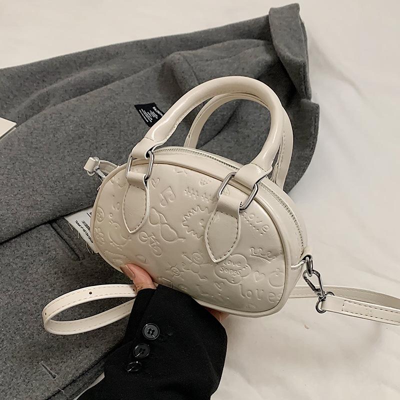 

2025 new niche design cute printed portable Boston bag casual commute high sense pu messenger women s bag
