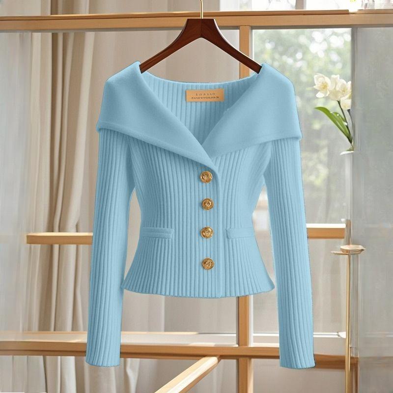 White Sweater Coat Women Premium Designer Niche Elegant Waist Defining Knit Top Autumn
