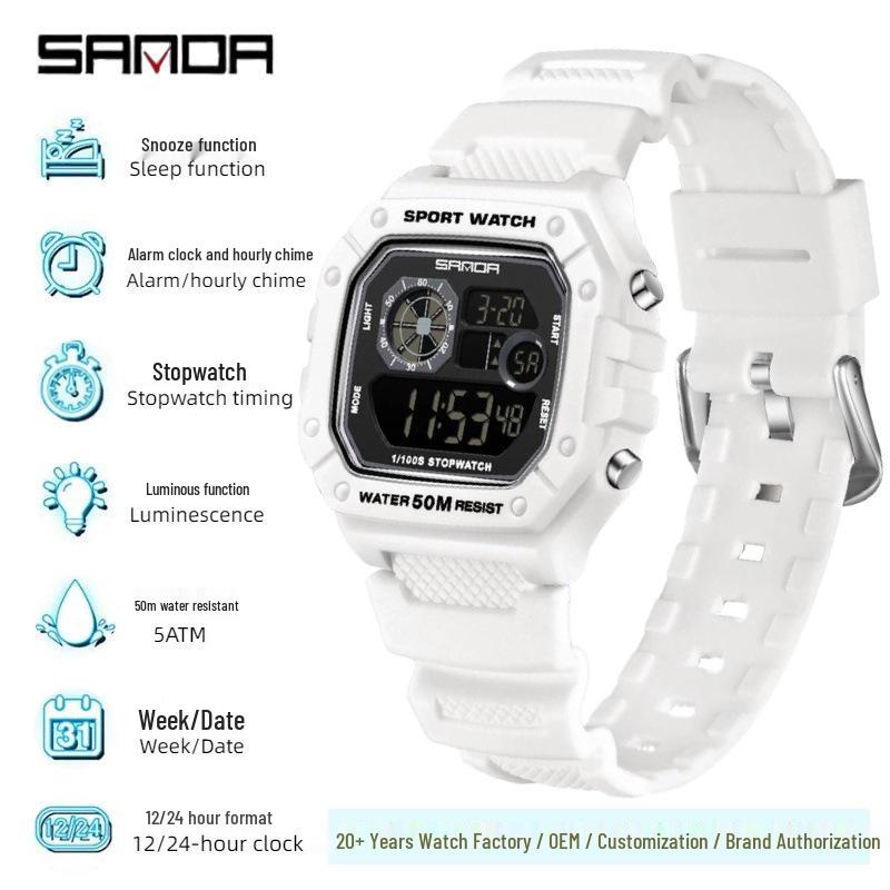 Sanda Multifunktionale Leuchtende Wasserdichte Unisex Quadratische Elektronische Uhr