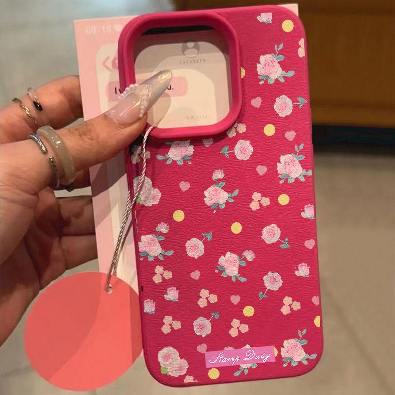 Květinový kryt s texturou liči pro Apple iPhone 15, 16, 17 Pro Max, Měkký obal