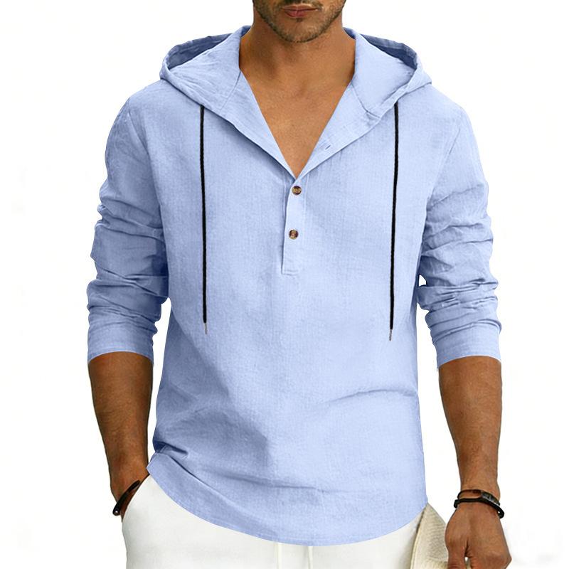 Men S Casual Hooded Long Sleeve Henley Shirt Breathable Top