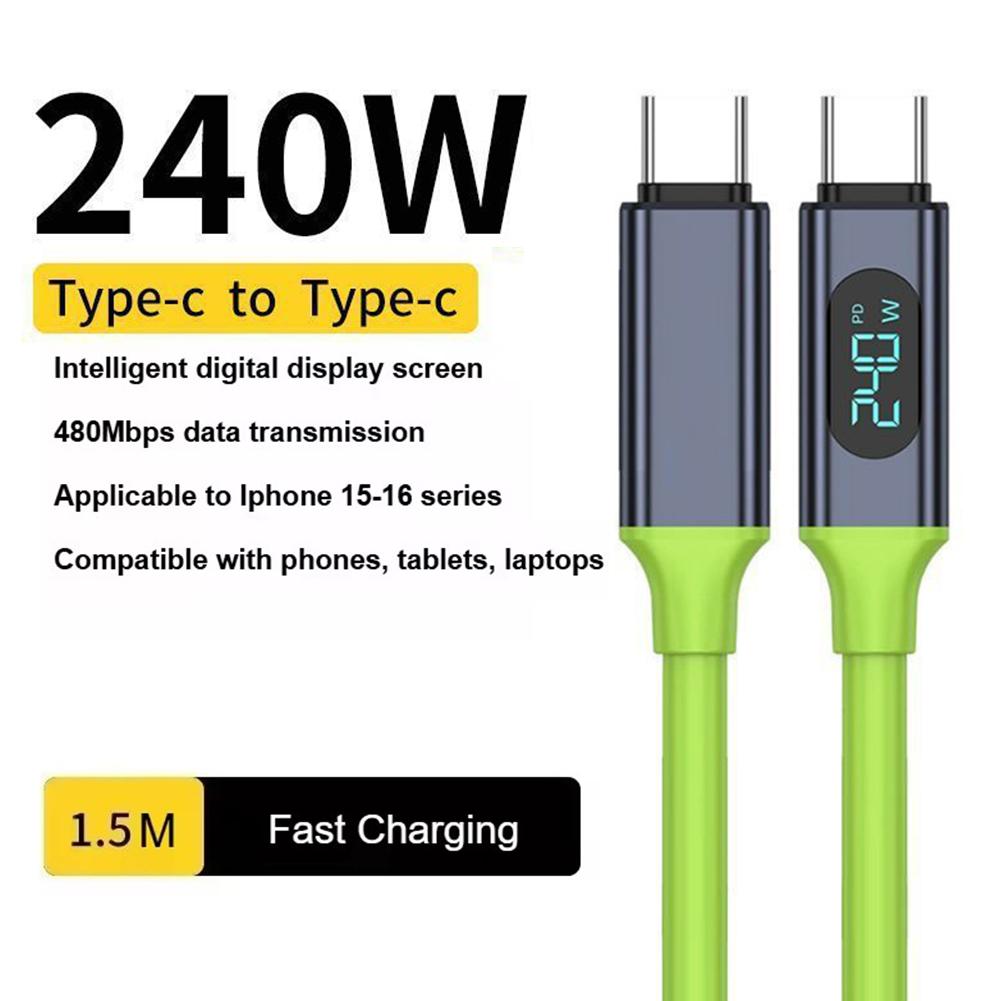240W Fast Charging USB Type-c To Type-c Cable Digital Display Super Fast Charging Mobile Phone Data Cable Liquid Silicone