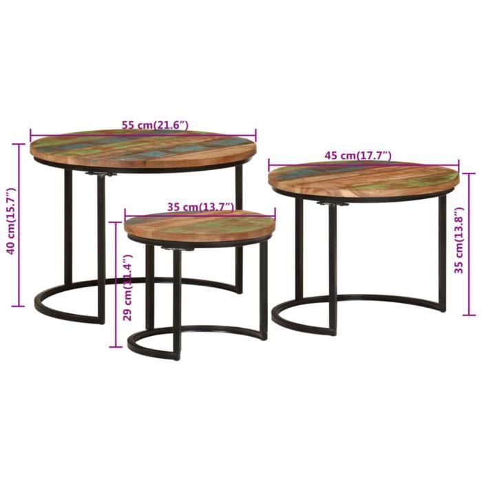 VidaXL Tables gigognes 3 pcs bois massif de récupération 353902