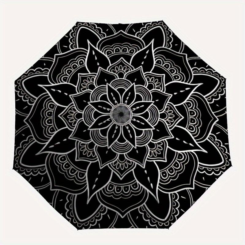 

1pc Black Mandala Automatic Opening/closing Umbrella with Auto Open/Close, Windproof, Foldable Sunshade yy250811162