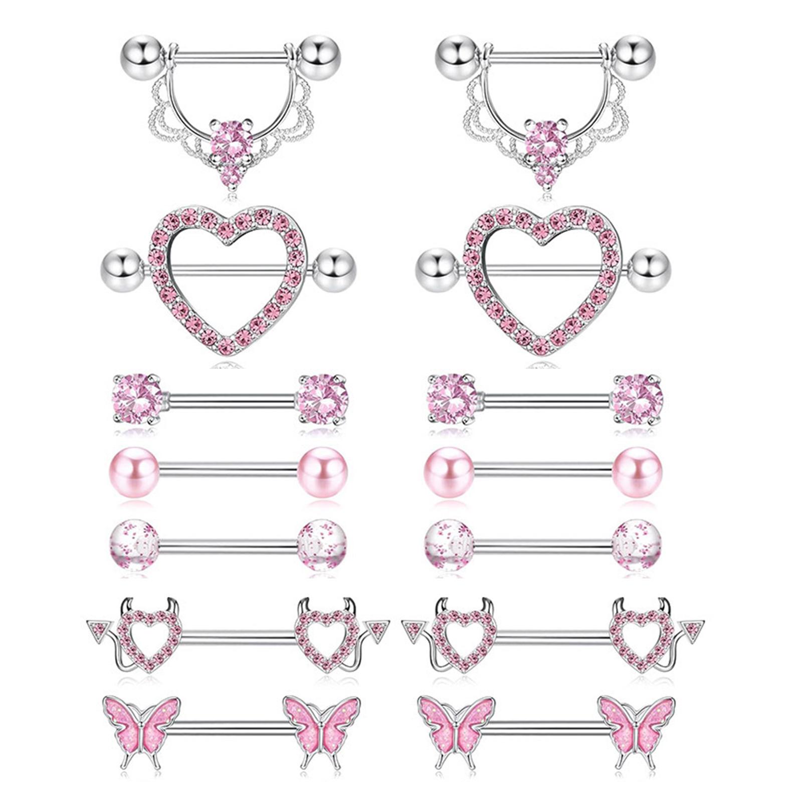 

Fashionable Nipple Rings Jewelry Set with Sparkling Pink Silver Cubic Zirconia Stones for Fashion Enthusiasts 1