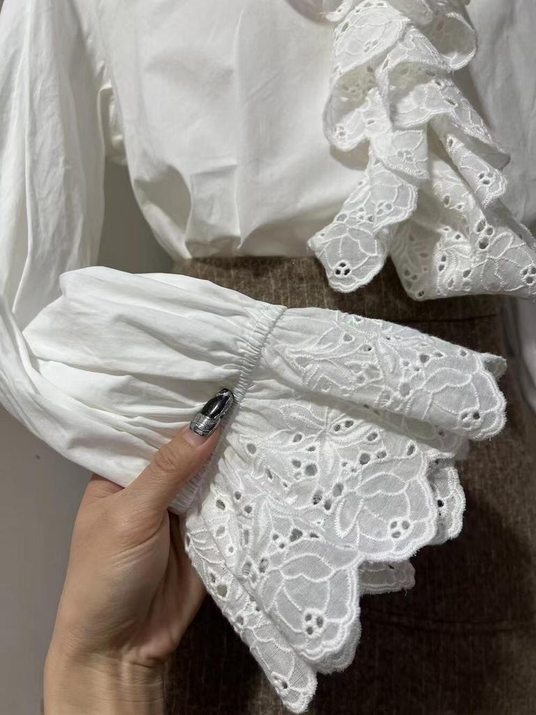 Elegant French V-Neck Ruffle Flare Sleeve Women's Top - Autumn Style