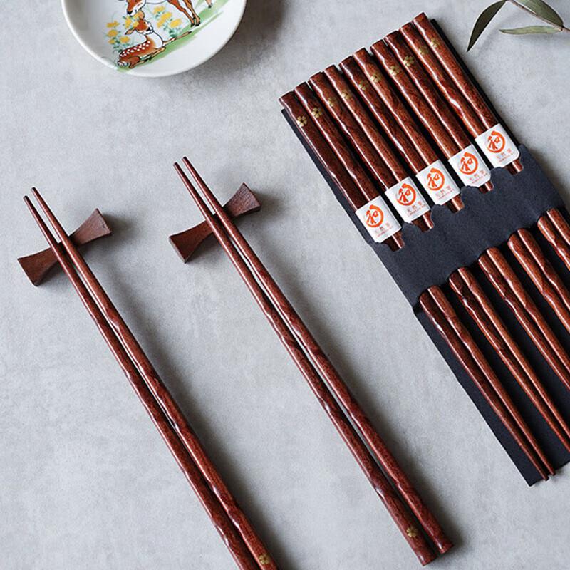 Japanische Goldene Blume Massivholz Essstäbchen (5-Paar Geschenkset)
