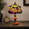 Fall Seasonal Display Halloween Pumpkin Bat Table Lamp Stained Glass Reading Light Gothic Decor Cozy Nightstand Light for Bedroom Bookshelf Unique