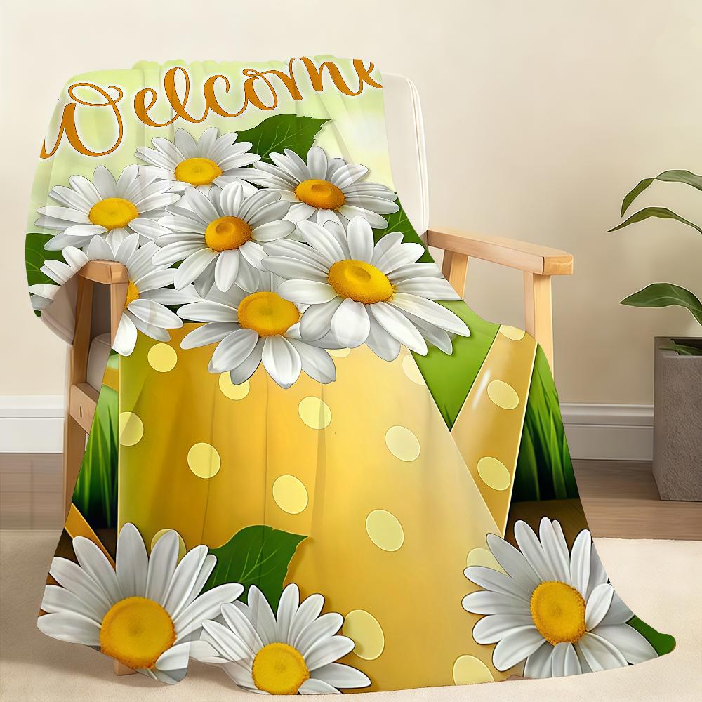 Yellow Polka Dot Watering Can Blanket Soft Throw Blanket for Home Bedroom Bed Sofa Picnic Travel Office Rest Cover Blanket Gift