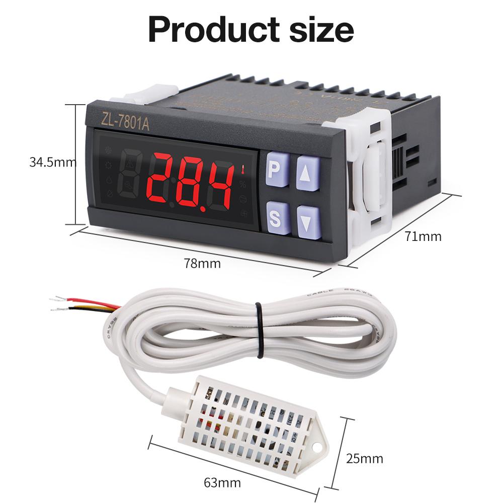 LCD Display Incubation Temperature and Humidity Controller 7801A Incubator Accuracy Thermostat Moisture Control  with 2m Sensor