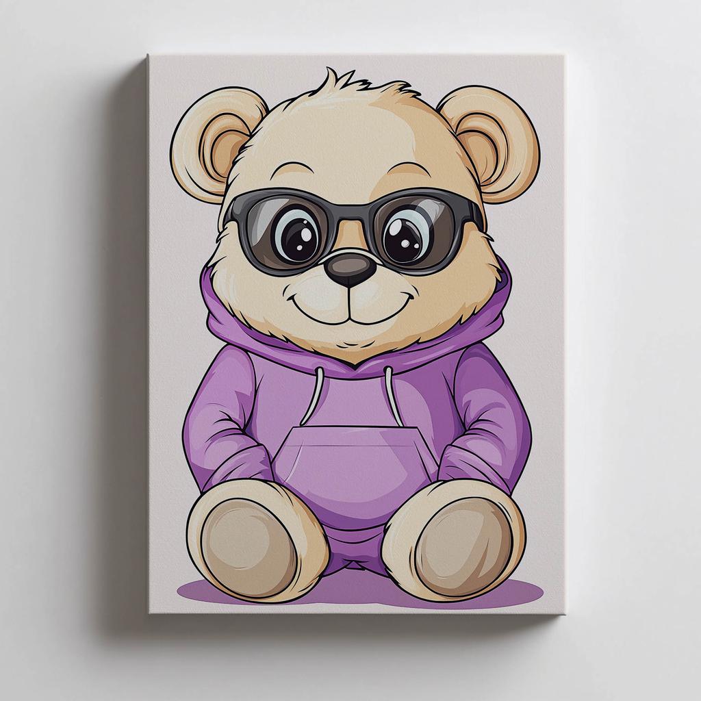Plakat Pluszowy Miś We Fioletowym Hoodie Plakat Pluszowy Miś We Fioletowym Hoodie, 50X70 Cm, Bez Ramy, Papier Matowy 230 Gsm
